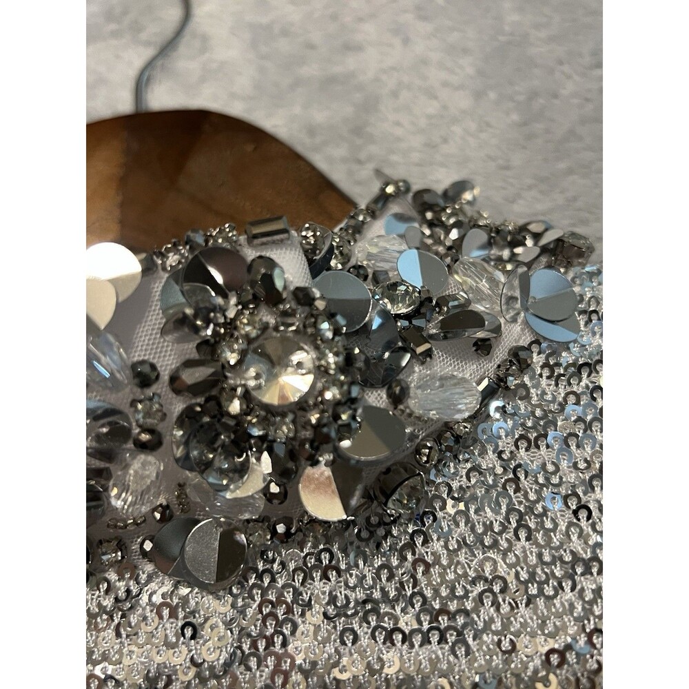 BOSTON PROPER NWOT Silver Sequined Sheath WhiteCocktail Dress - SZ 10 PARTY CHIC - Picture 4 of 11